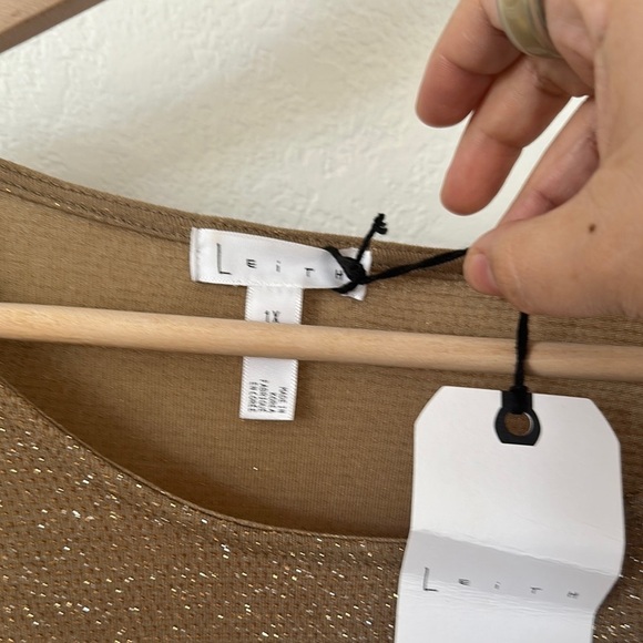 Leith Sparkle Tie Waist Long Sleeve Mini Dress in Tan - Picture 8 of 12